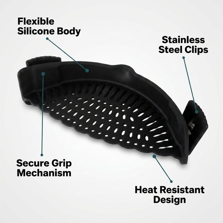 2-Piece Clip-On Silicone Pot Strainer for Pans and Bowls