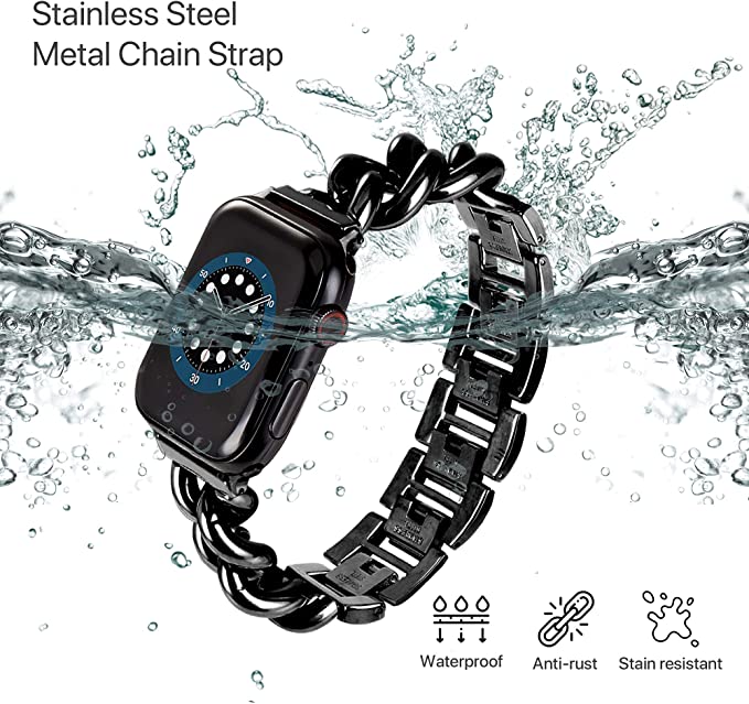 Stainless Steel Chain Bracelet Compatible With Apple Watch Band for 38MM 40MM 41MM-Black
