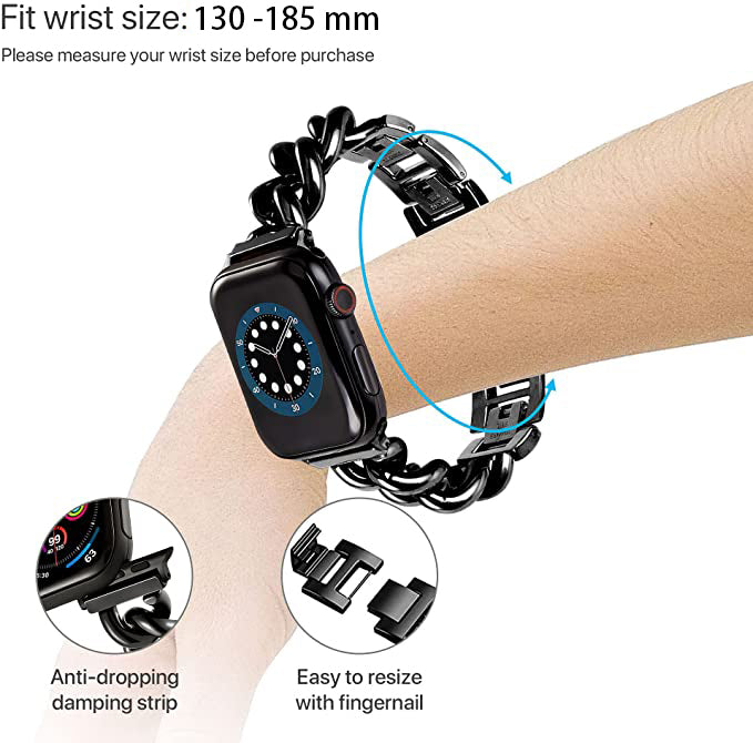 Stainless Steel Chain Bracelet Compatible With Apple Watch Band for 38MM 40MM 41MM-Black
