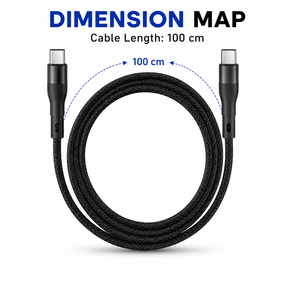 2 Pack Magnetic Auto Coiling USB-C to USB-C Charging Cable 100cm - Black
