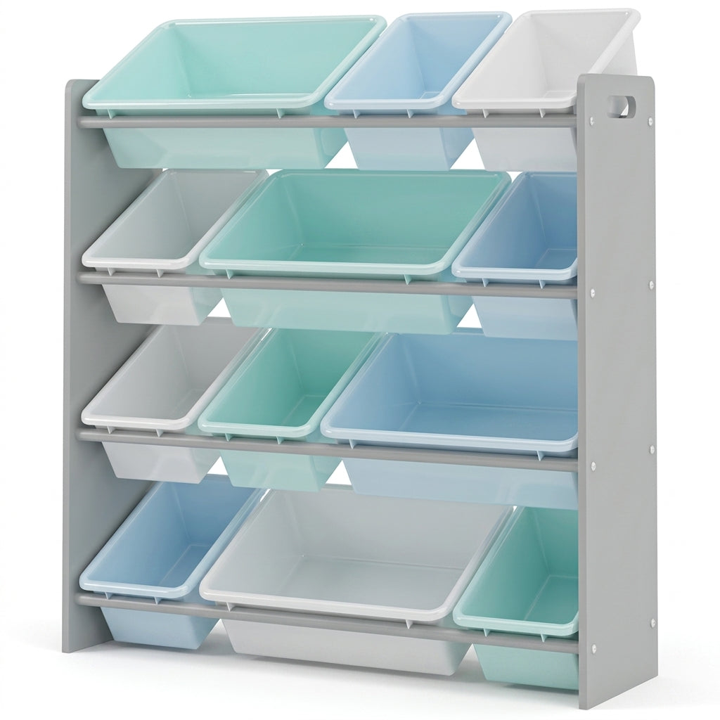 Kids Toy Storage Organizer with 12 Removable Plastic Bins - Pastel