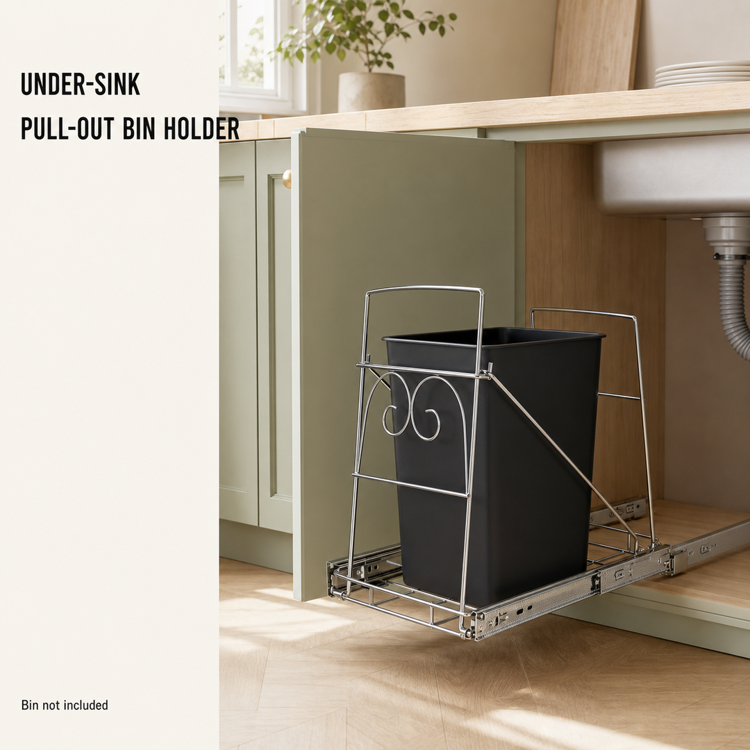 Under-Sink Pull-Out Trash Bin Holder - Kitchen Cabinet Waste Rack