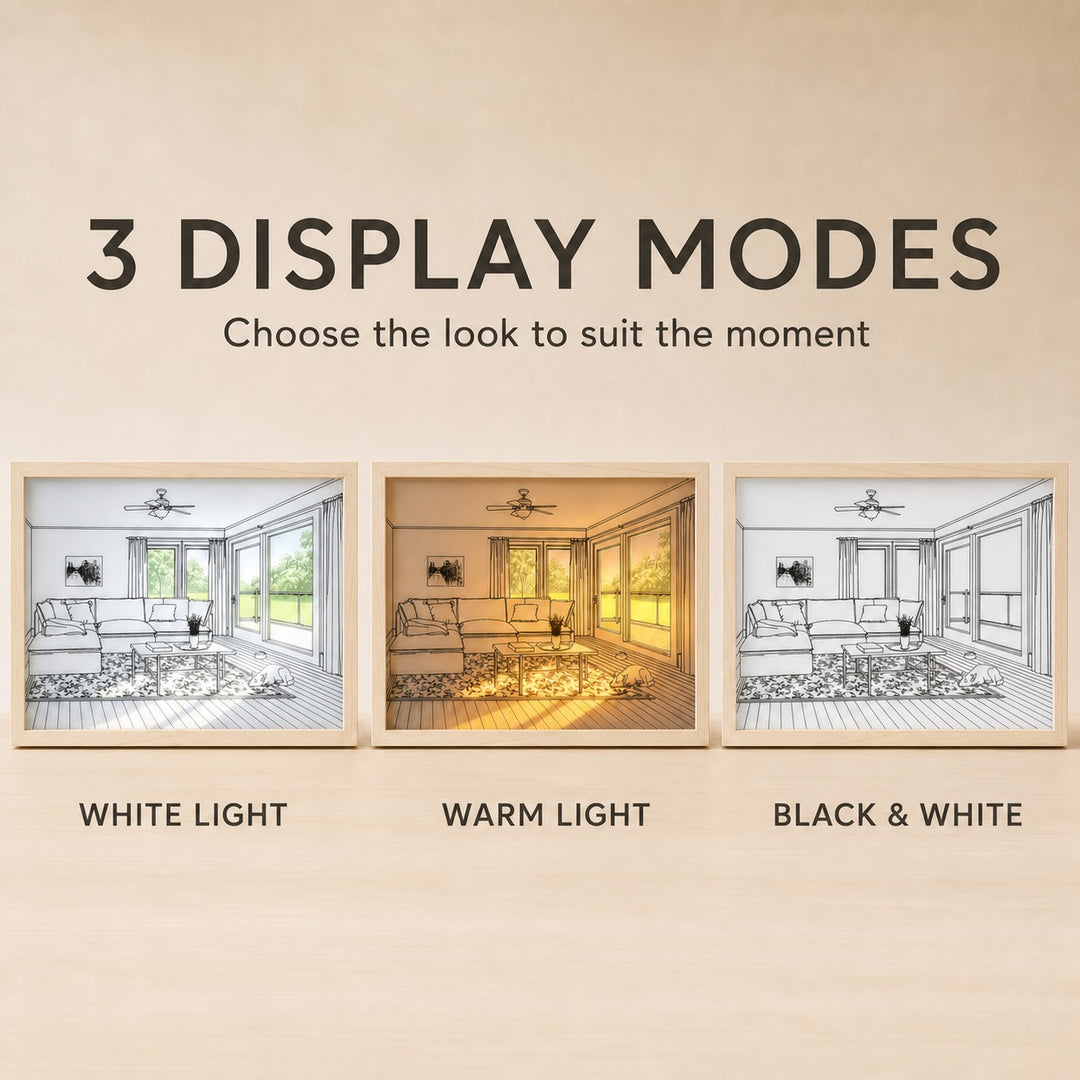 LED Light Painting Home Decoration - 3 Color Tones Acrylic & Wood-Textured MDF 32x22cm
