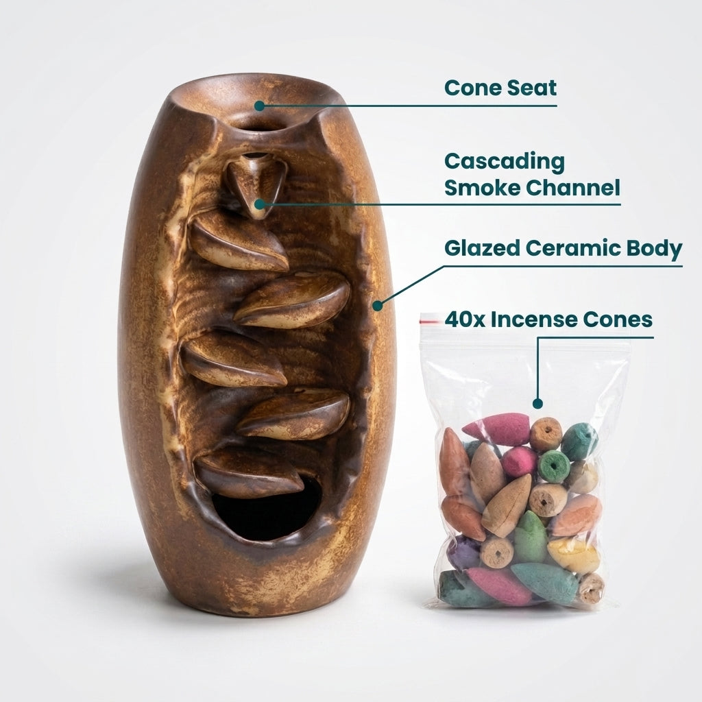 Ceramic Waterfall Backflow Incense Burner with 20 Cones