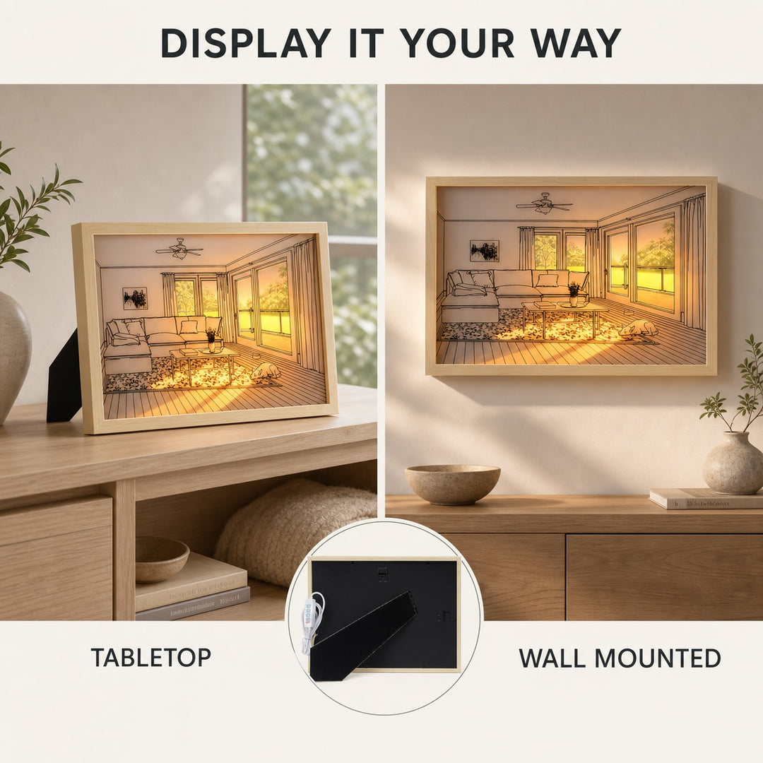LED Light Painting Home Decoration - 3 Color Tones Acrylic & Wood-Textured MDF 32x22cm