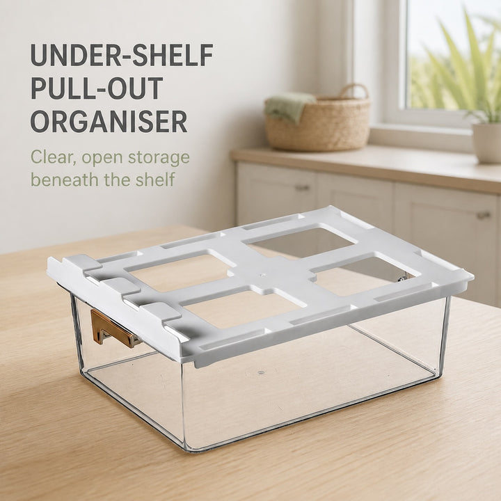 Under Shelf Pull Out Drawer Organiser for Kitchen and Wardrobe - 1 Grid