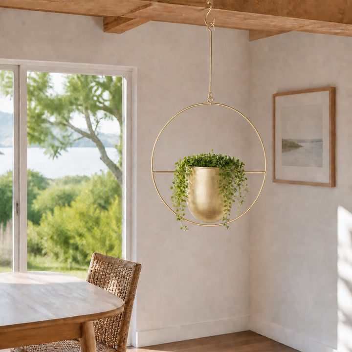 2-Pack Minimalist Round Metal Plant Hangers - Gold Finish
