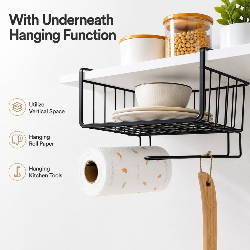 Under Shelf Storage Basket Wire Rack Organizer for Kitchen and Pantry - 2 Pack