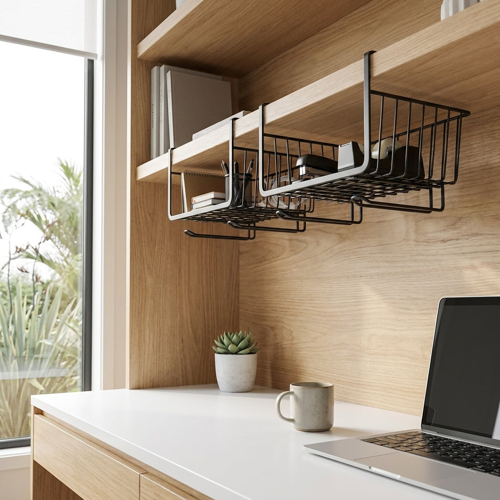 Under Shelf Storage Basket Wire Rack Organizer for Kitchen and Pantry - 2 Pack