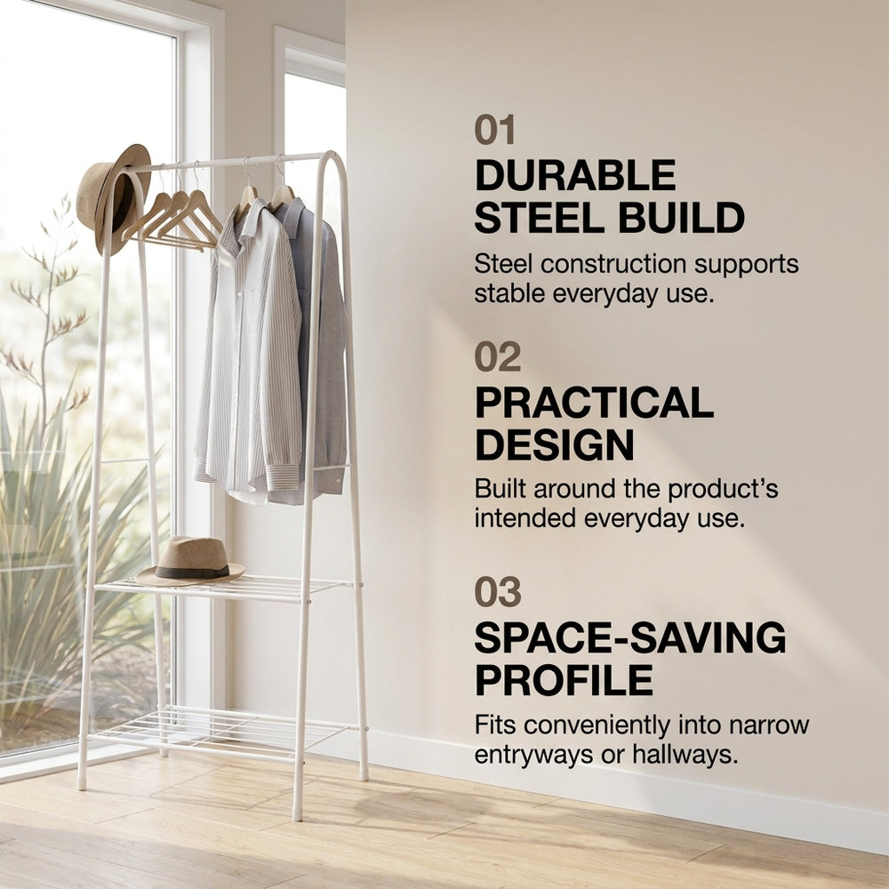 Entryway Clothes Rack Storage with 2-Tier Metal Shelf - 60x36x153cm