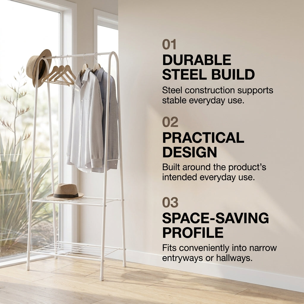 Entryway Clothes Rack Storage with 2-Tier Metal Shelf - 60x36x153cm