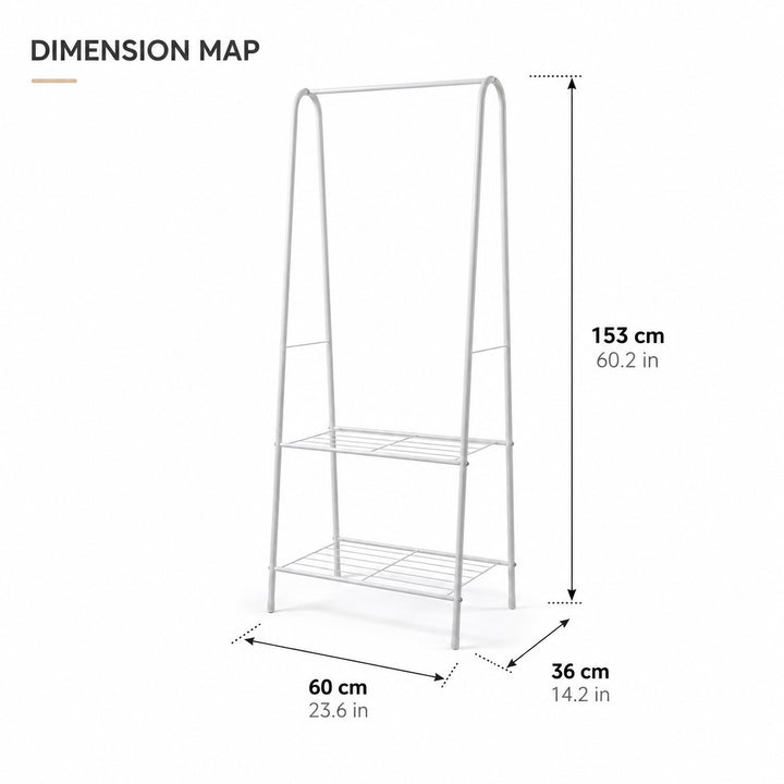 Entryway Clothes Rack Storage with 2-Tier Metal Shelf - 60x36x153cm