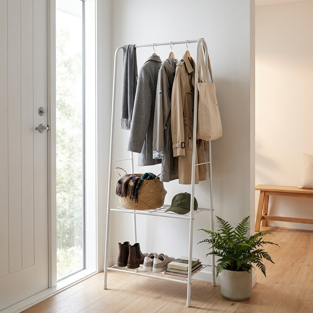 Entryway Clothes Rack Storage with 2-Tier Metal Shelf - 60x36x153cm