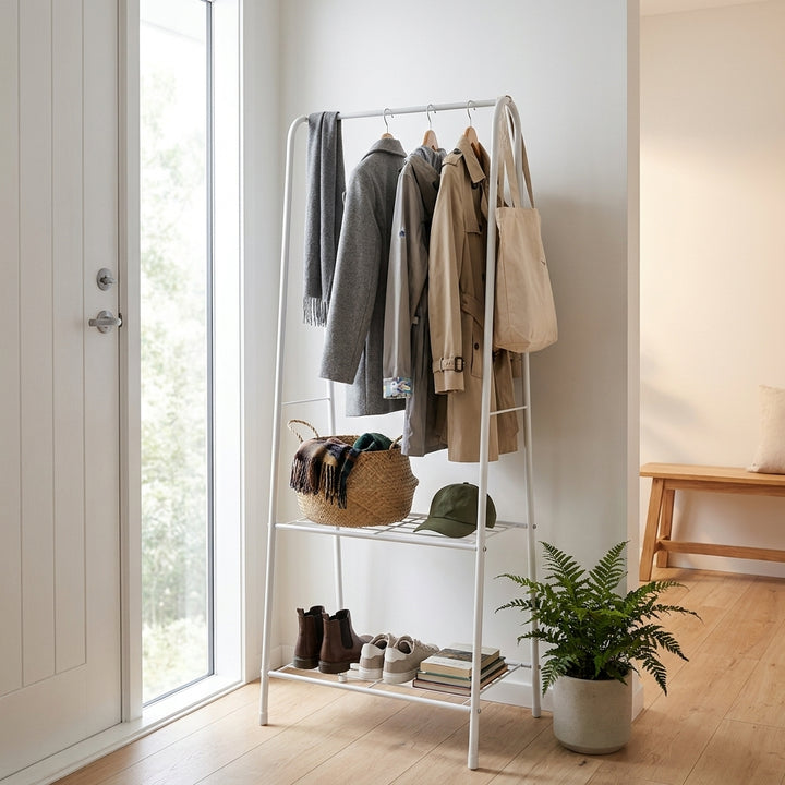 Entryway Clothes Rack Storage with 2-Tier Metal Shelf - 60x36x153cm