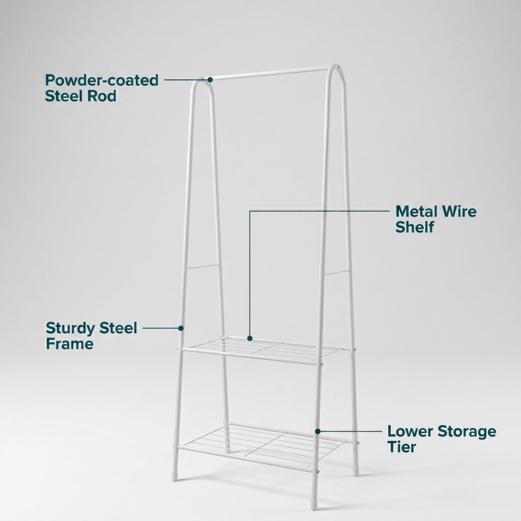 Entryway Clothes Rack Storage with 2-Tier Metal Shelf - 60x36x153cm
