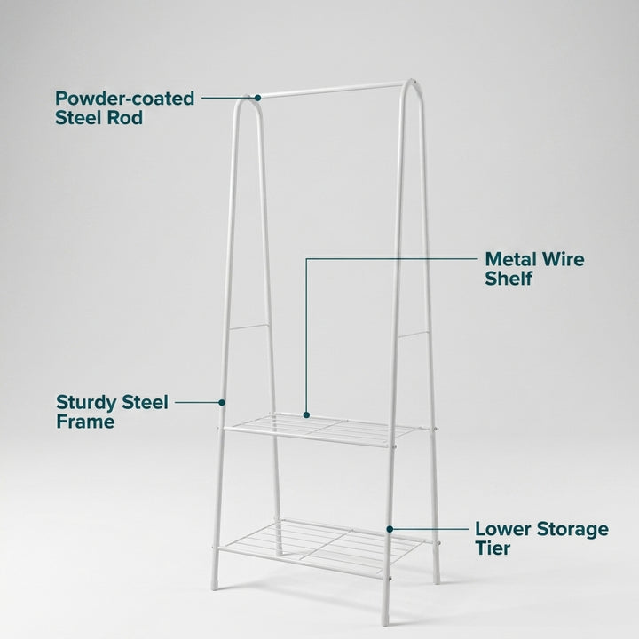 Entryway Clothes Rack Storage with 2-Tier Metal Shelf - 60x36x153cm