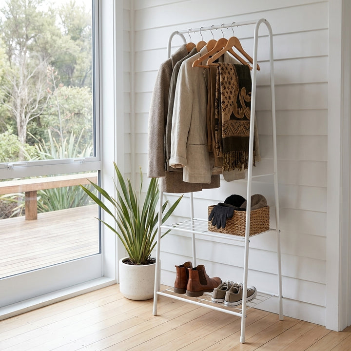 Entryway Clothes Rack Storage with 2-Tier Metal Shelf - 60x36x153cm