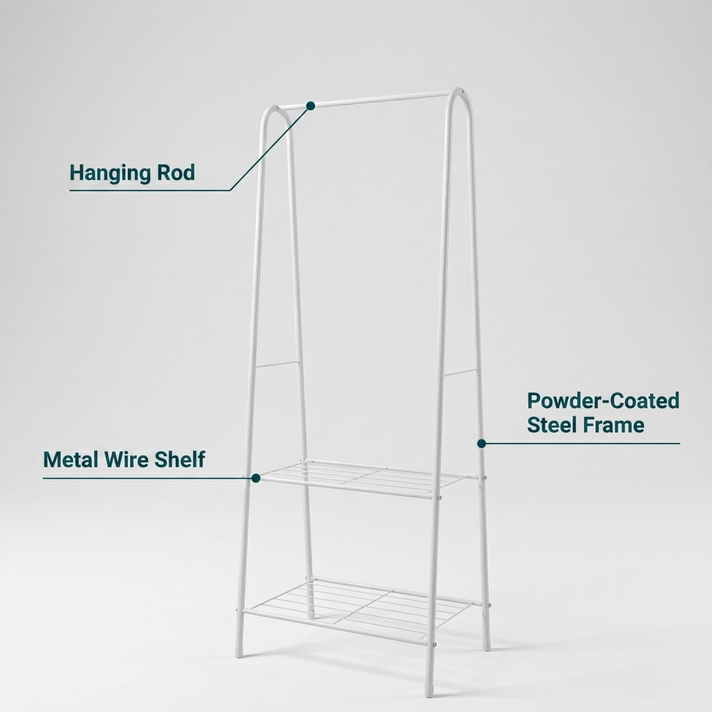 Entryway Clothes Rack Storage with 2-Tier Metal Shelf - 60x36x153cm