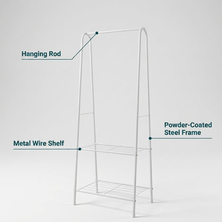 Entryway Clothes Rack Storage with 2-Tier Metal Shelf - 60x36x153cm