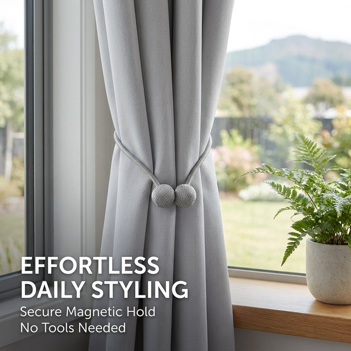 2 Pairs Magnetic Window Curtain Tiebacks Braided Cord - Gray