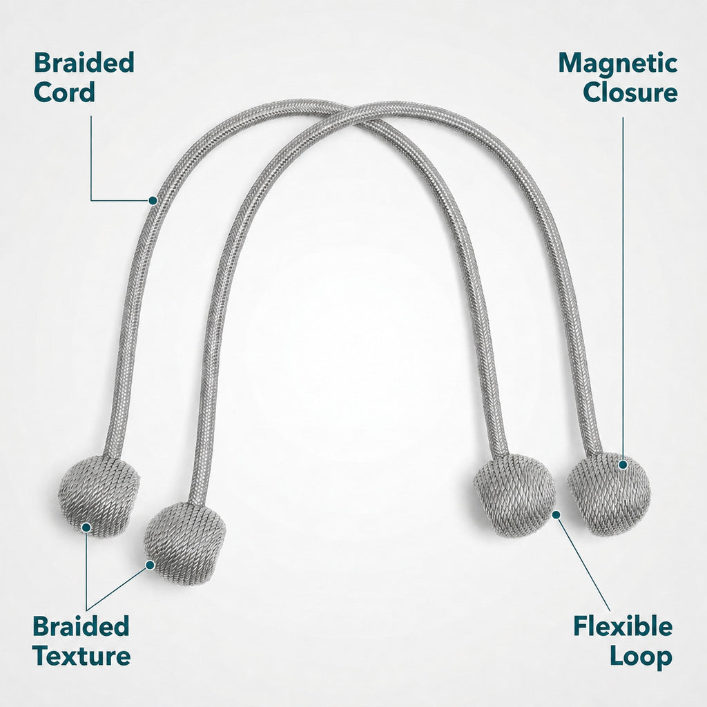 2 Pairs Magnetic Window Curtain Tiebacks Braided Cord - Gray