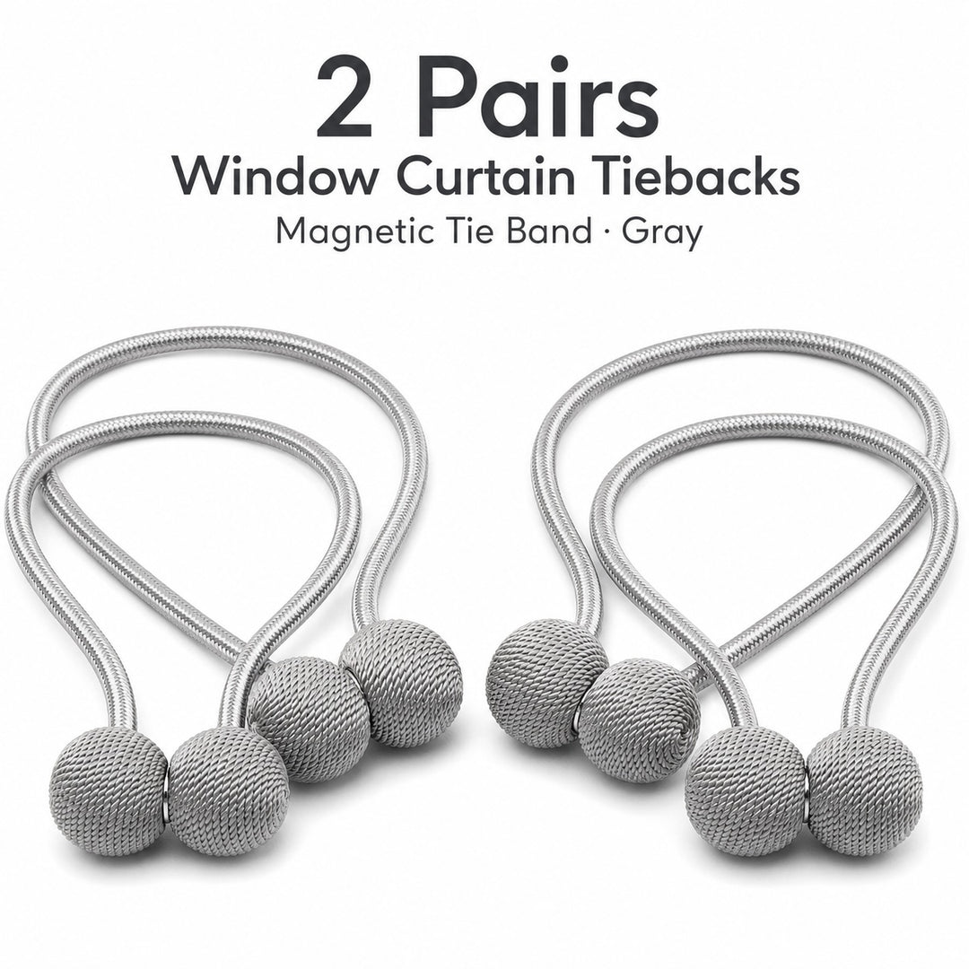2 Pairs Magnetic Window Curtain Tiebacks Braided Cord - Gray