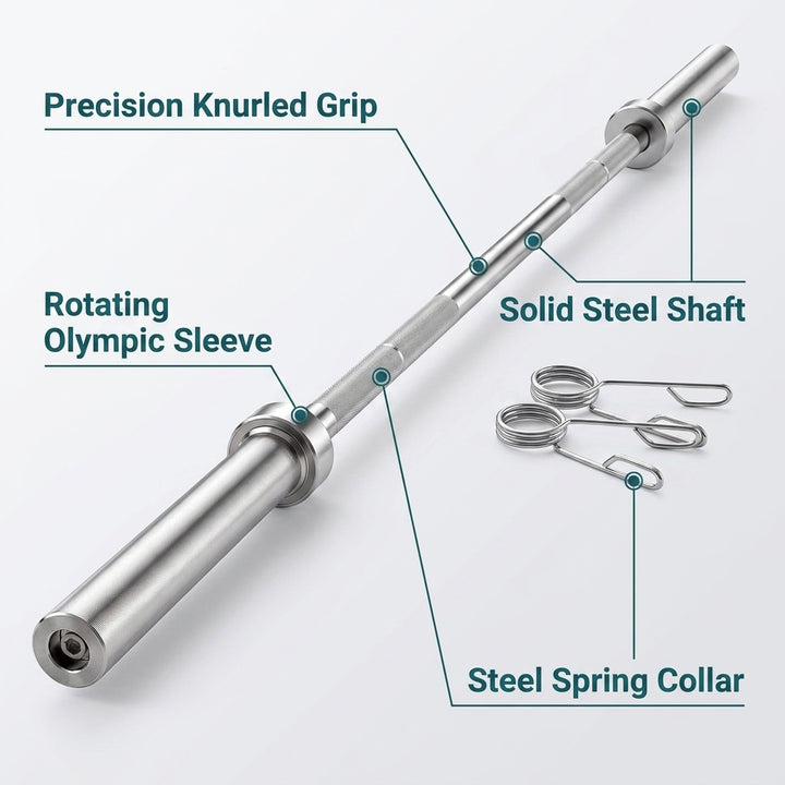 220cm Olympic Barbell Bar 20kg - Solid Steel Weightlifting Bar for Home Gym