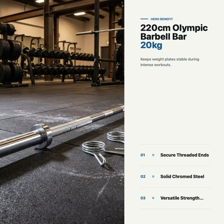 220cm Olympic Barbell Bar 20kg - Solid Steel Weightlifting Bar for Home Gym