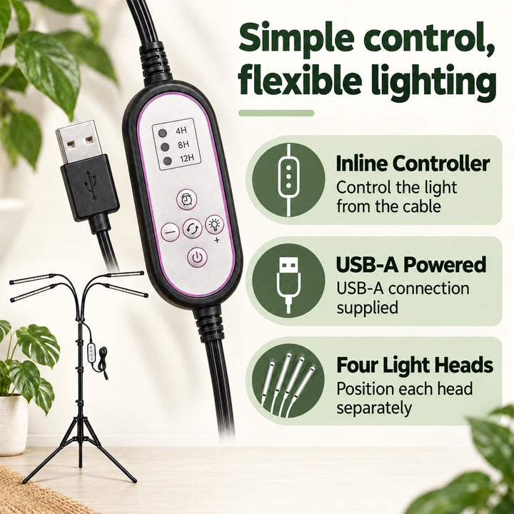 4 Head LED Plant Grow Light with Stand for Indoor Seed Starting and Herbs