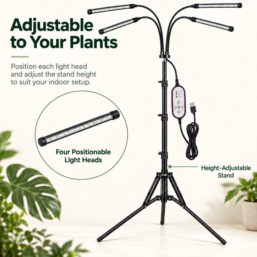 4 Head LED Plant Grow Light with Stand for Indoor Seed Starting and Herbs
