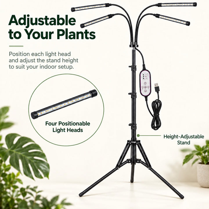 4 Head LED Plant Grow Light with Stand for Indoor Seed Starting and Herbs