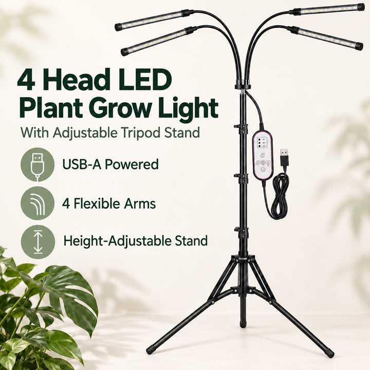 4 Head LED Plant Grow Light with Stand for Indoor Seed Starting and Herbs