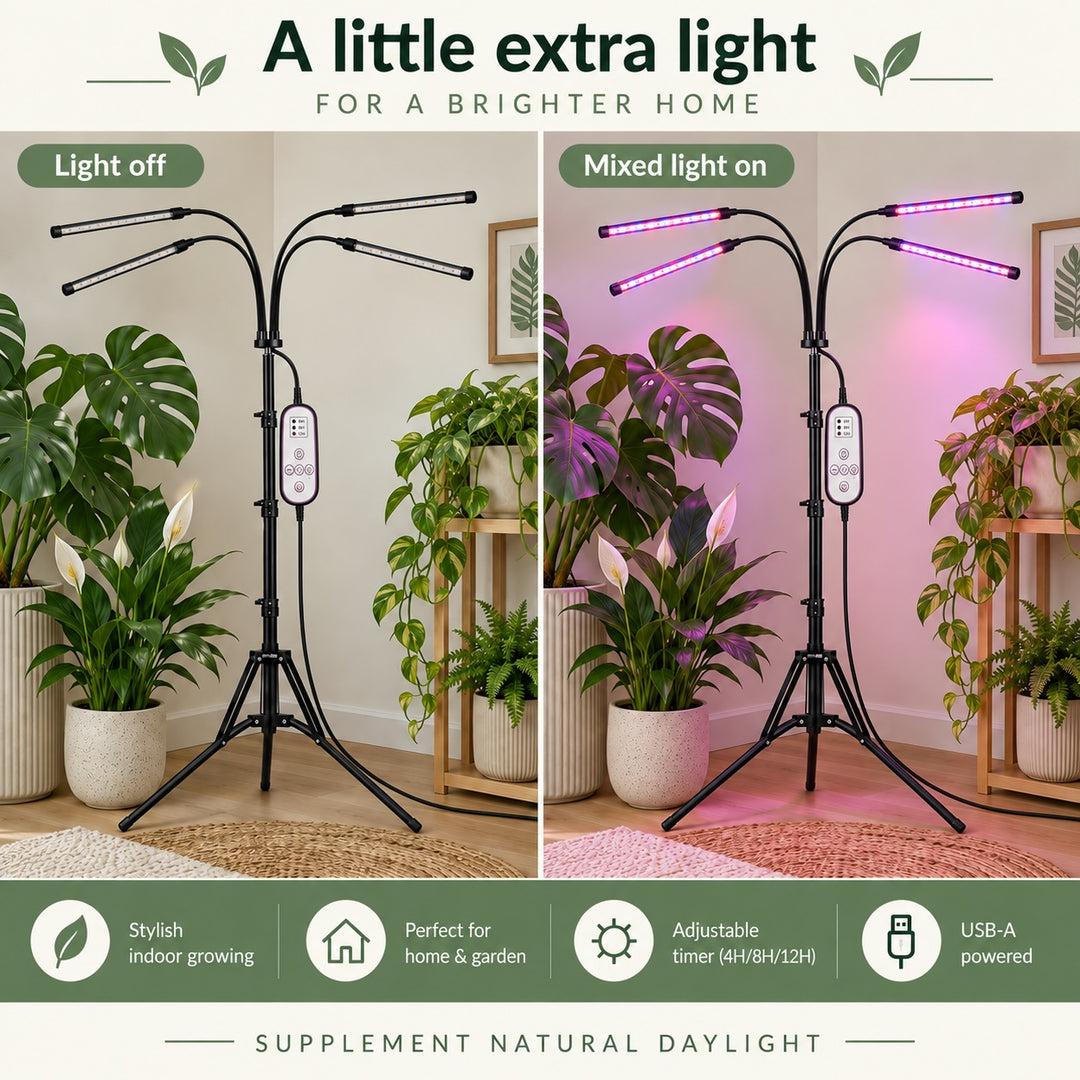 4 Head LED Plant Grow Light with Stand for Indoor Seed Starting and Herbs