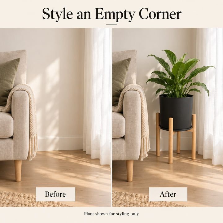 Modern Flower Pot with Wooden Display Stand and Reversible Saucer/Lid Black 50cm Indoor Planter
