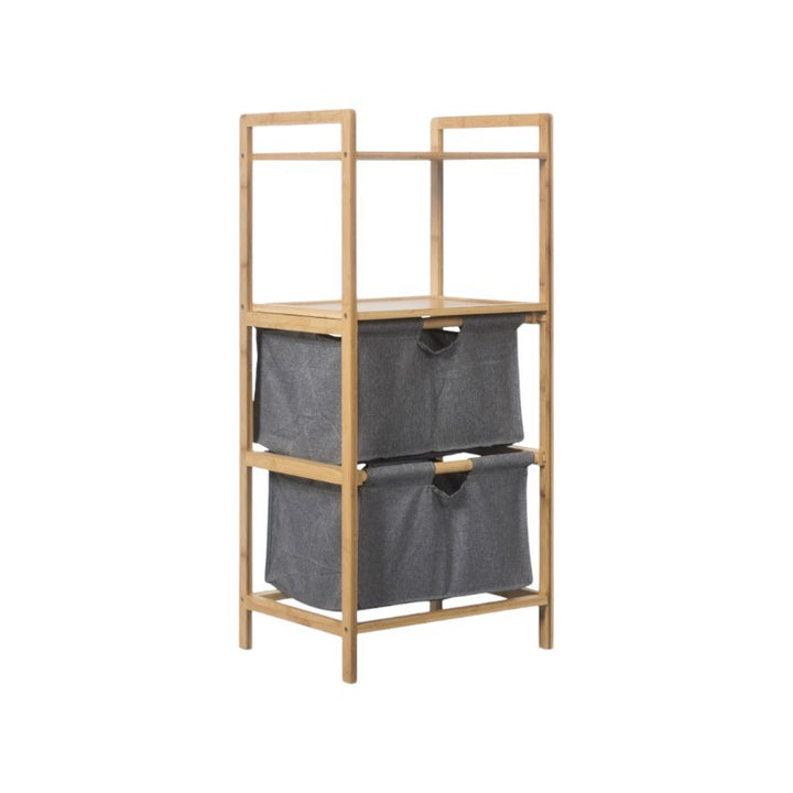 Natural Bamboo 2-Tier Multifunctional Storage Rack with Dual Cationic Fabric Drawers