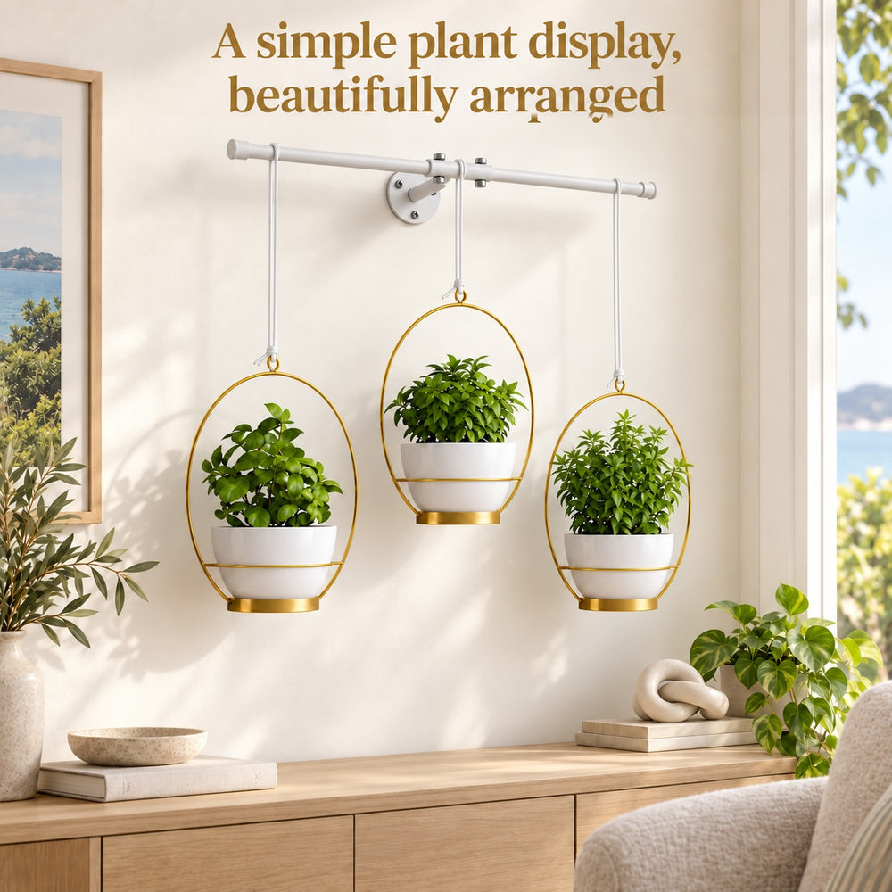 3 Pot Wall Hanging Planter Kitchen Herb Rack White
