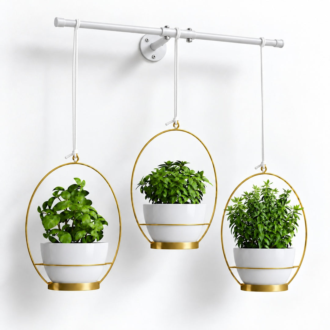 3 Pot Wall Hanging Planter Kitchen Herb Rack White
