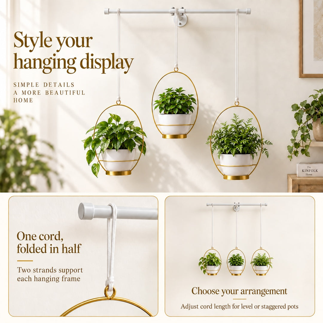 3 Pot Wall Hanging Planter Kitchen Herb Rack White