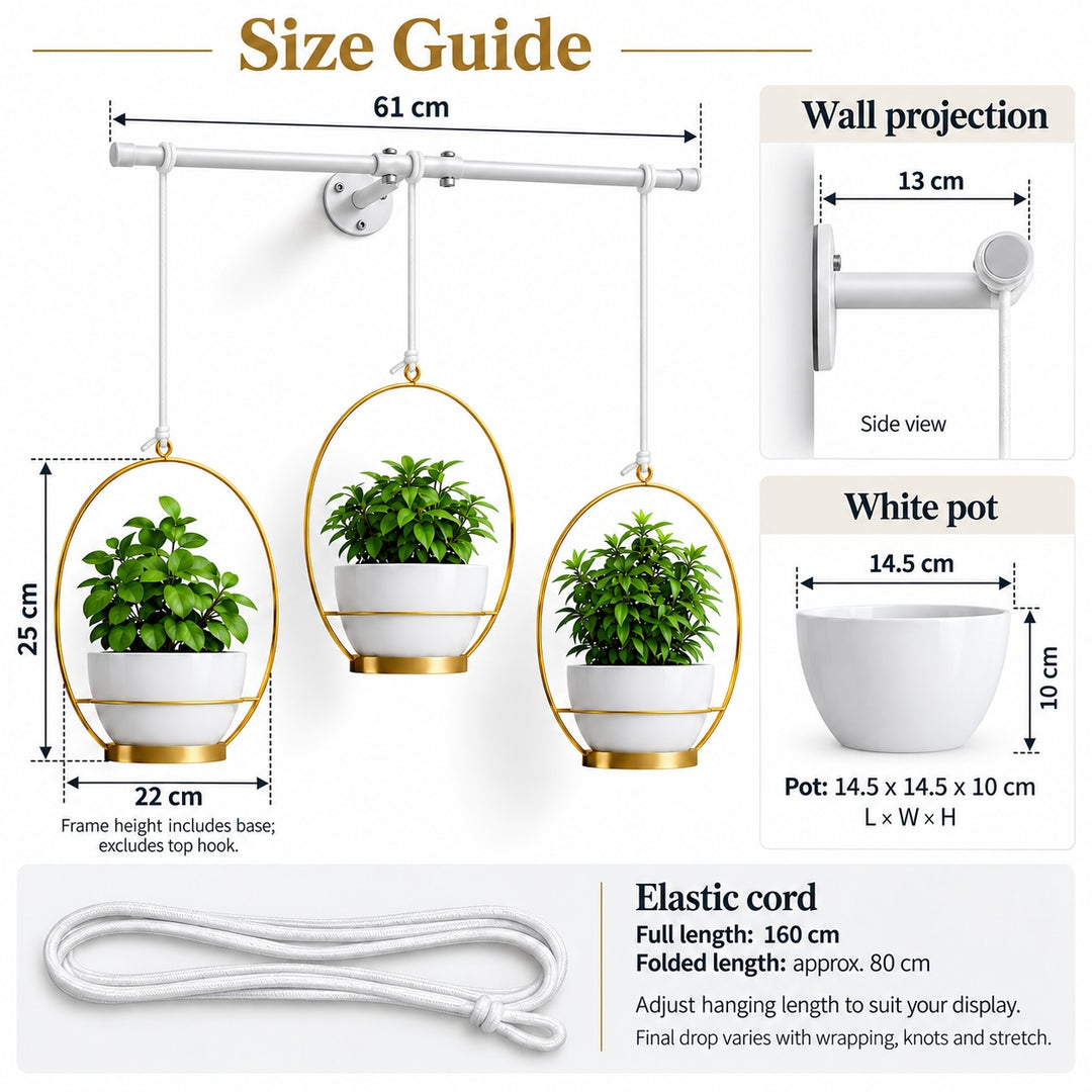 3 Pot Wall Hanging Planter Kitchen Herb Rack White