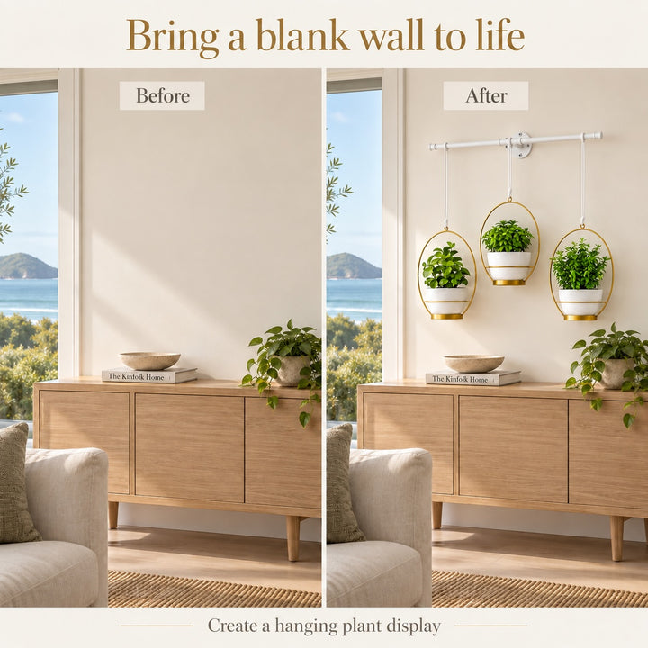 3 Pot Wall Hanging Planter Kitchen Herb Rack White