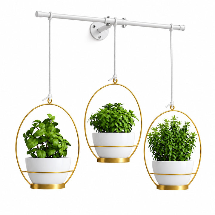 3 Pot Wall Hanging Planter Kitchen Herb Rack White