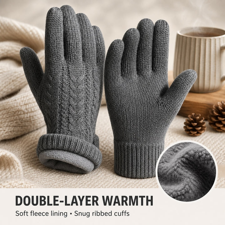 Fleece-Lined Touchscreen Knit Gloves – Black, M/L