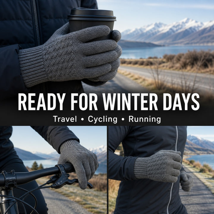 Fleece-Lined Touchscreen Knit Gloves – Black, M/L