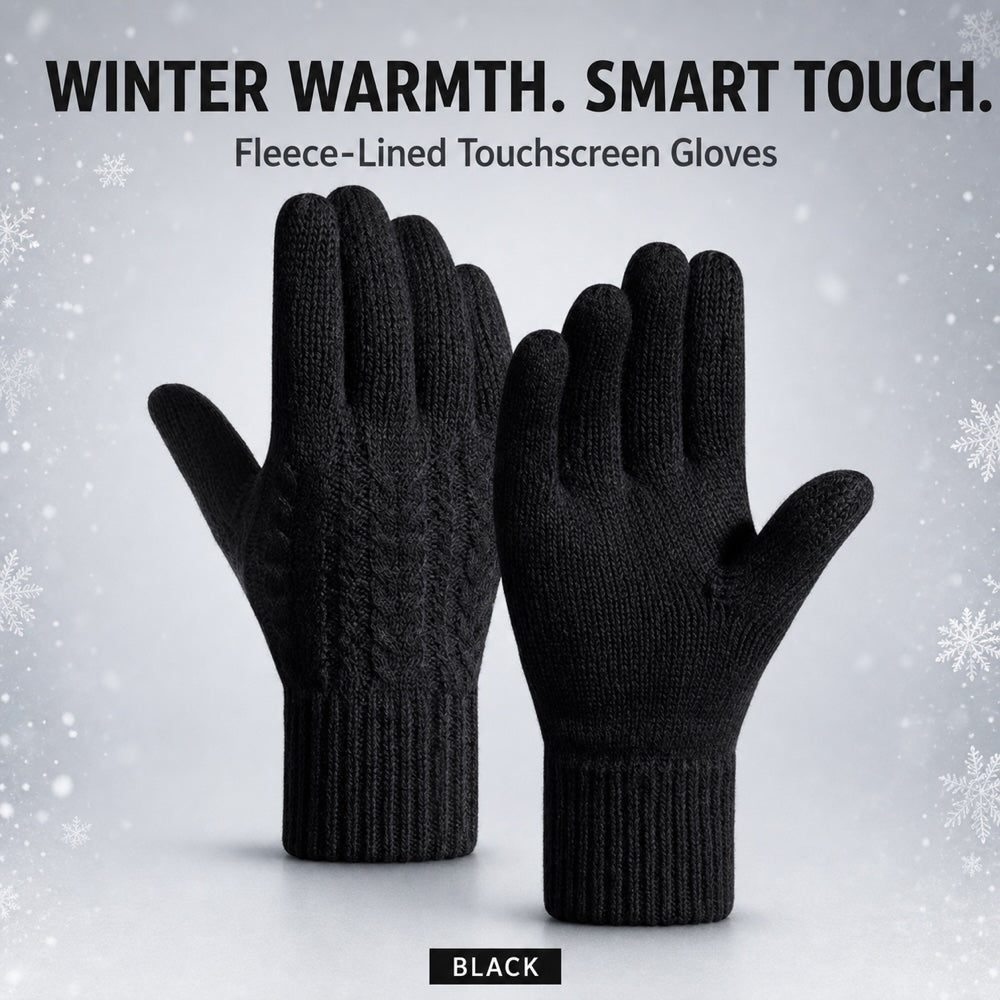 Fleece-Lined Touchscreen Knit Gloves – Black, M/L
