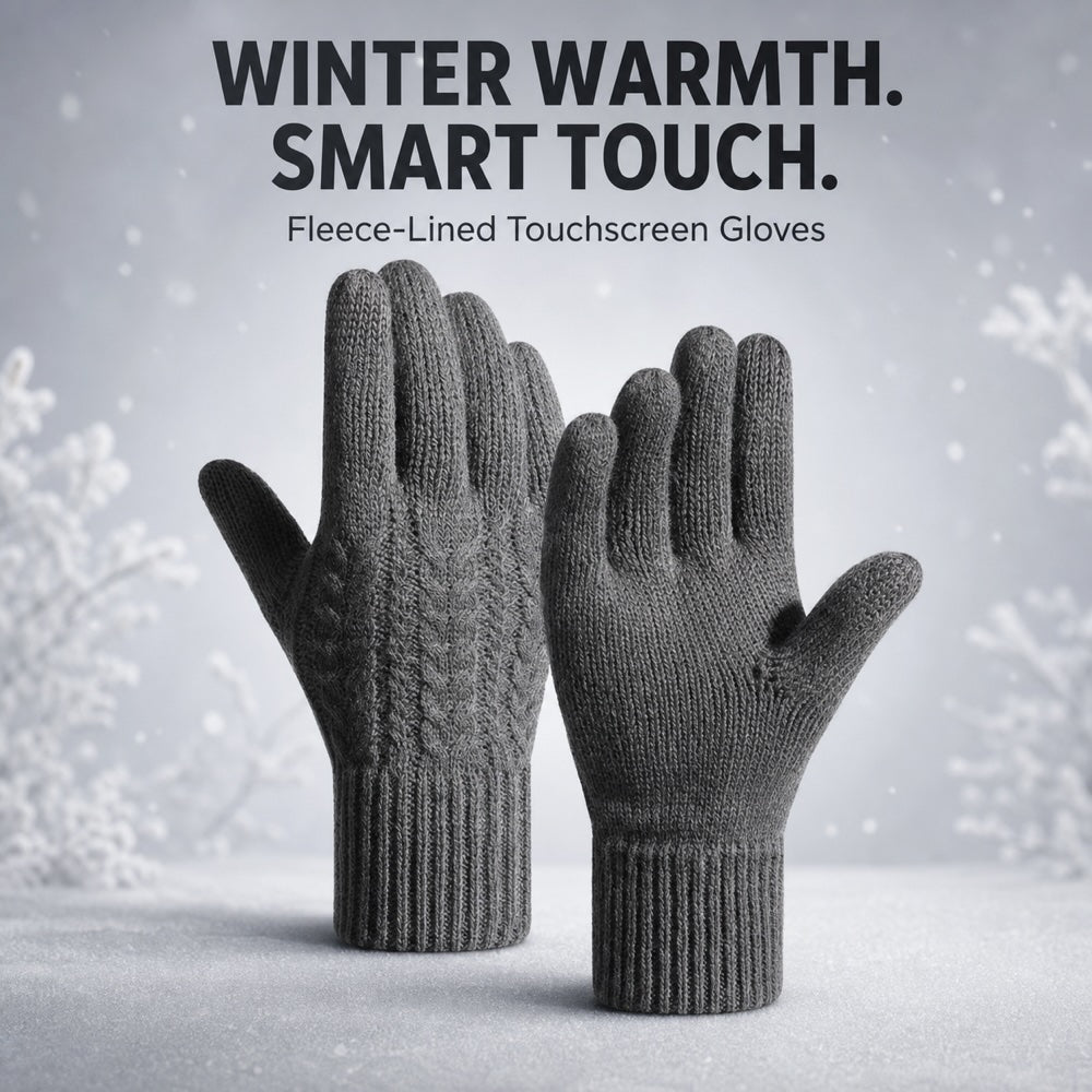 Fleece-Lined Touchscreen Knit Gloves – Black, M/L