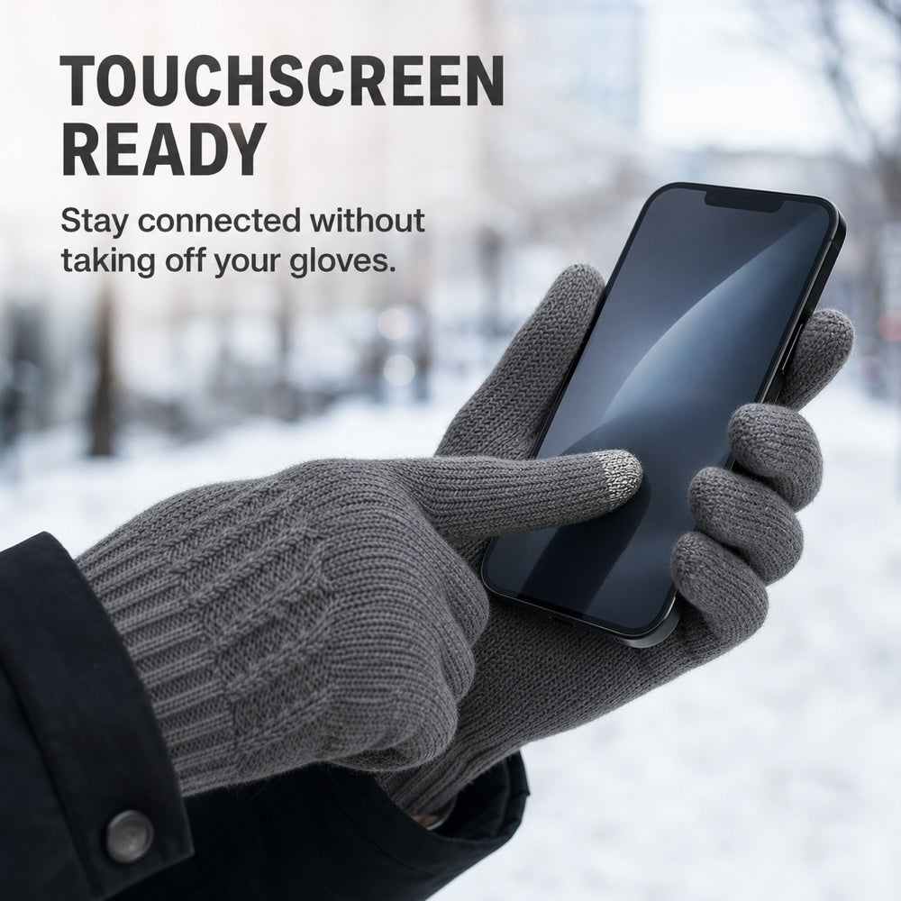 Fleece-Lined Touchscreen Knit Gloves – Dark Grey, M/L