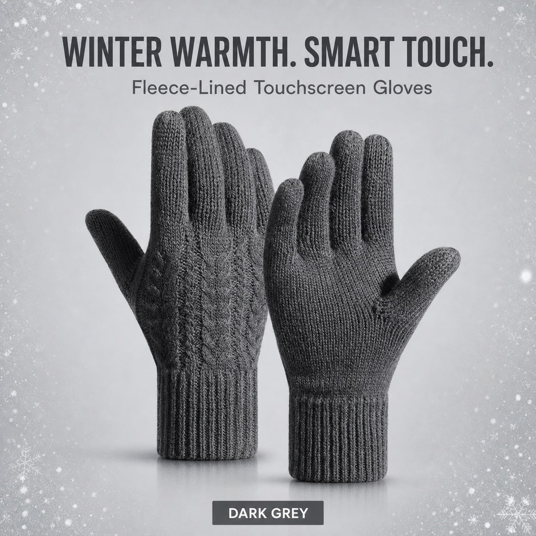 Fleece-Lined Touchscreen Knit Gloves – Dark Grey, M/L