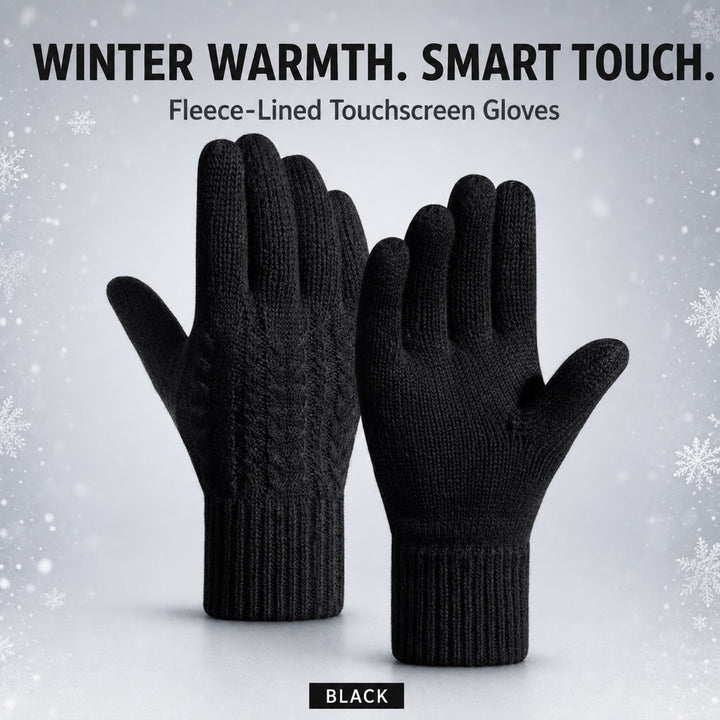 Fleece-Lined Touchscreen Knit Gloves – Black, S/M