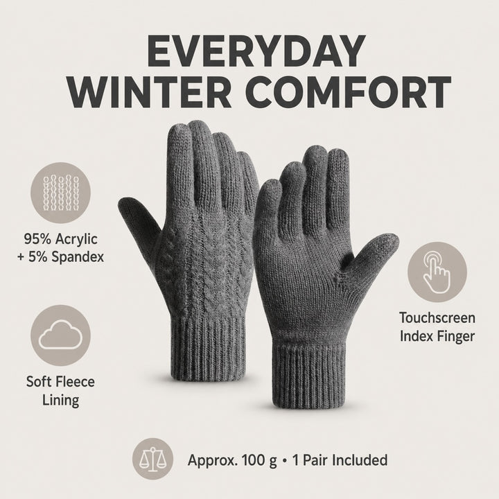 Fleece-Lined Touchscreen Knit Gloves – Black, S/M