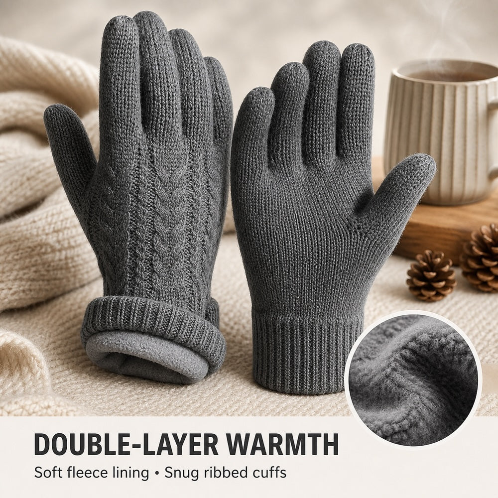 Fleece-Lined Touchscreen Knit Gloves – Light Grey, S/M